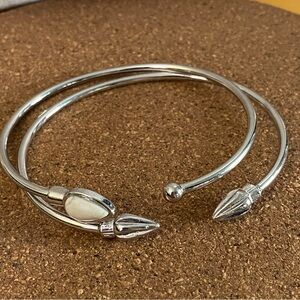 Set of 2 Elegant Silvertone and White faux stone Women's Bracelets